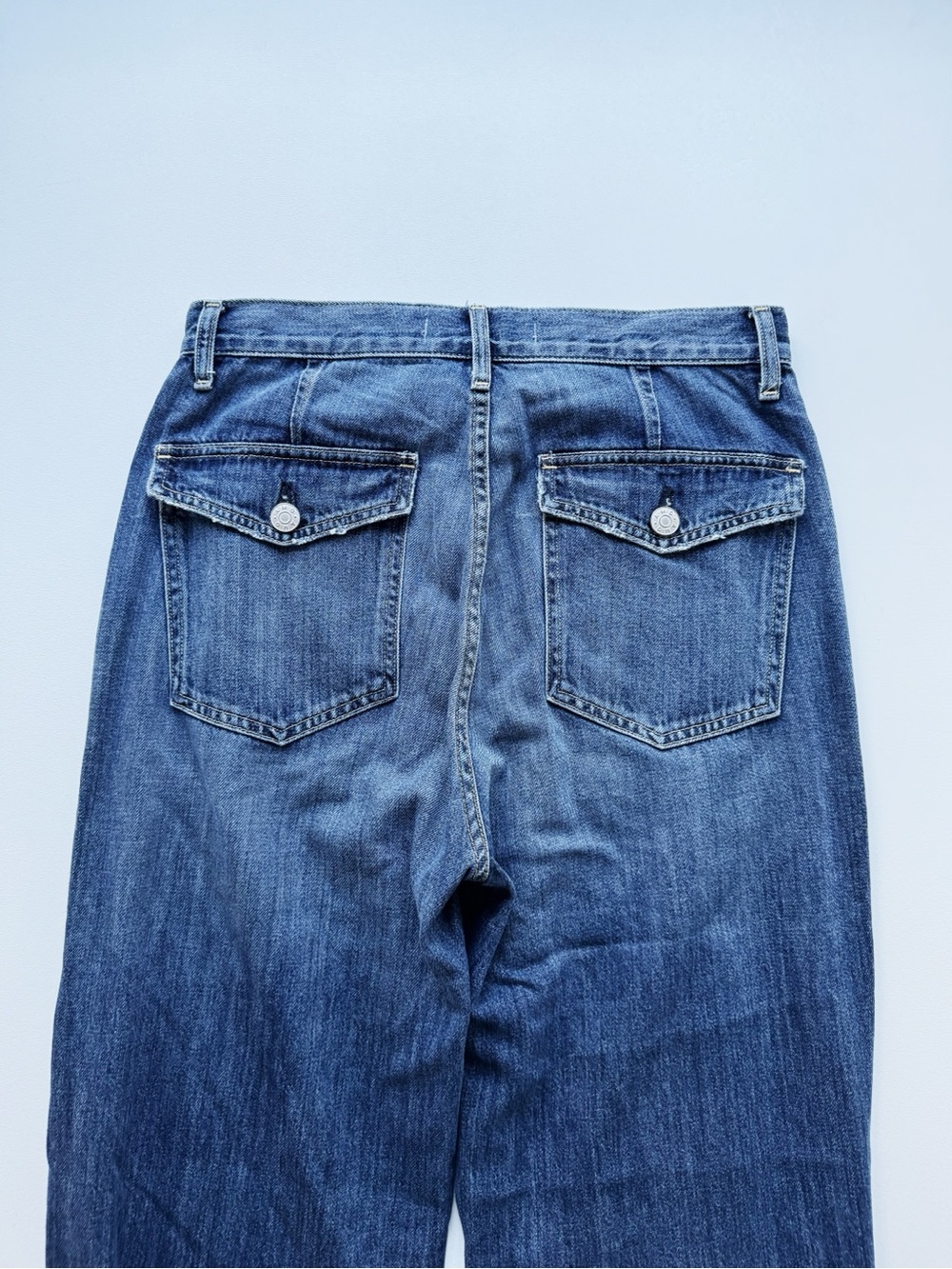 AMO Severine Cargo Jeans Size 28 Mid Rise Wide Leg Denim Lovely Blue Made in USA - Picture 7 of 11